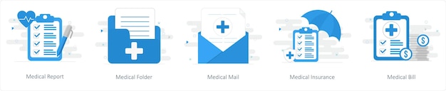 Un conjunto de 5 íconos de mezcla como informe médico carpeta médica correo médico