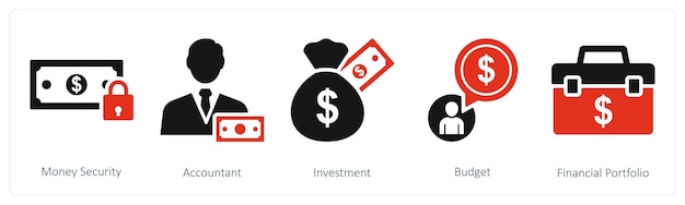 Conjunto de 5 íconos de mezcla como inversión contable