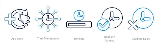 Un conjunto de 5 íconos de mezcla como línea de tiempo de gestión de tiempo de adición