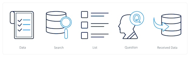 Un conjunto de 5 iconos de mezcla como lista de búsqueda de datos