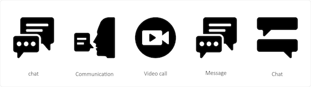 Un conjunto de 5 íconos de mezcla, como una llamada de video de comunicación de chat