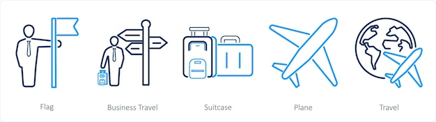 Vector un conjunto de 5 íconos de mezcla como maleta de viaje de negocios de bandera