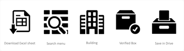 Un conjunto de 5 iconos de mezcla como el menú de búsqueda de hoja de Excel de descarga