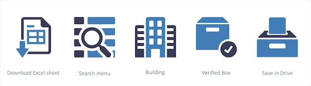 Un conjunto de 5 iconos de mezcla como el menú de búsqueda de hoja de Excel de descarga