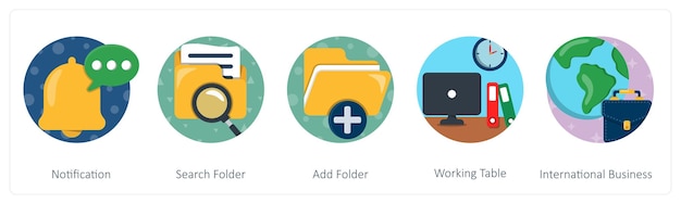 Un conjunto de 5 iconos de mezcla como notificación de búsqueda de carpeta añadir carpeta