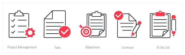 Un conjunto de 5 íconos de mezcla como objetivos de la tarea de gestión de proyectos