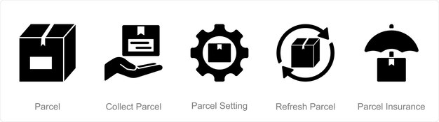 Un conjunto de 5 íconos de mezcla como paquete recoger paquete configuración de paquete
