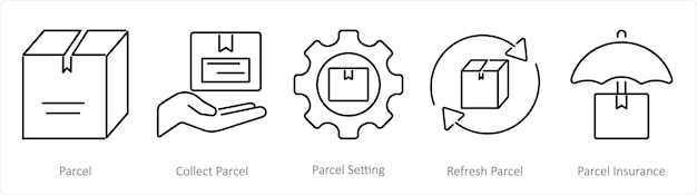 Un conjunto de 5 íconos de mezcla como paquete recoger paquete configuración de paquete