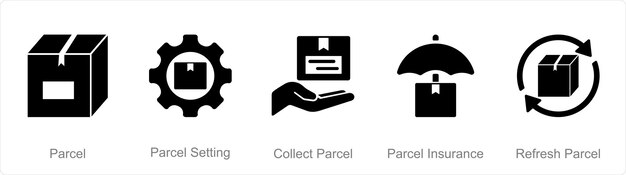 Un conjunto de 5 íconos de mezcla como parcel parcel configuración recoger parcel