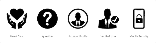 Un conjunto de 5 iconos de mezcla, como el perfil de la cuenta de preguntas de atención cardíaca