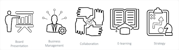 Vector un conjunto de 5 íconos de mezcla como presentación de la junta de colaboración de gestión de negocios