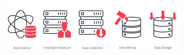 Un conjunto de 5 íconos de mezcla como recopilación de datos de la base de datos de empleados de ciencia de datos