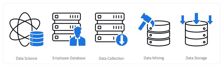 Vector un conjunto de 5 íconos de mezcla como recopilación de datos de la base de datos de empleados de ciencia de datos