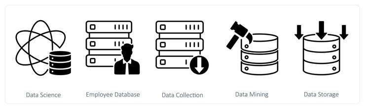Vector un conjunto de 5 íconos de mezcla como recopilación de datos de la base de datos de empleados de ciencia de datos