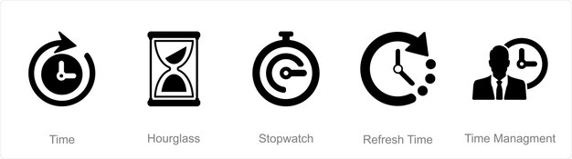 Un conjunto de 5 íconos de mezcla como reloj de arena cronometro de tiempo