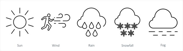 Un conjunto de 5 íconos de mezcla como el sol, el viento y la lluvia