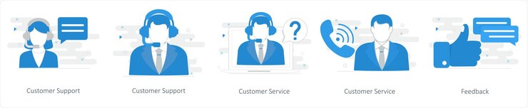Vector un conjunto de 5 íconos de mezcla como soporte al cliente comentarios al servicio al cliente
