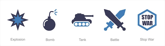 Vector un conjunto de 5 íconos de mezcla como tanque de bombas de explosión