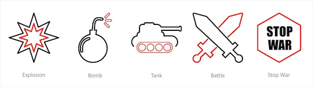 Vector un conjunto de 5 íconos de mezcla como tanque de bombas de explosión