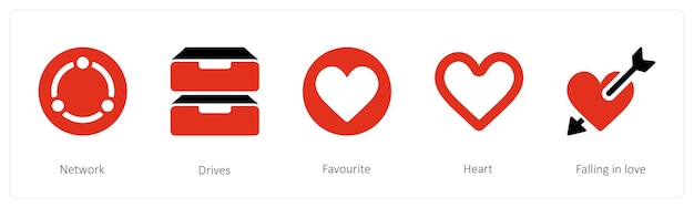 Un conjunto de 5 íconos de mezcla como las unidades de red favoritas