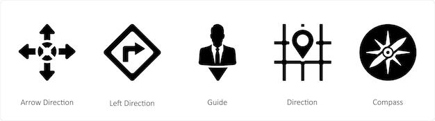 Un conjunto de 5 iconos de navegación como la dirección de la flecha a la izquierda