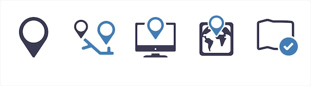 Un conjunto de 5 iconos de navegación como la ubicación del objetivo de la información del mapa