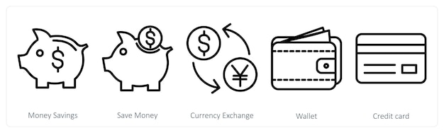 Un conjunto de 5 iconos de negocios como ahorros de dinero ahorrar dinero cambio de divisas