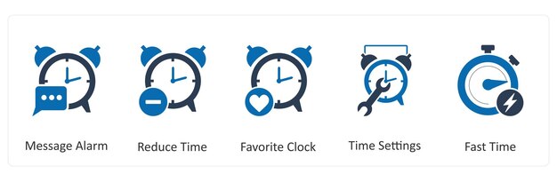 Un conjunto de 5 iconos de negocios como alarma de mensaje reducir el tiempo reloj favorito