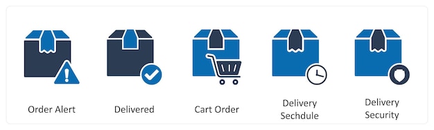Un conjunto de 5 íconos de negocios como alerta de pedido entregado orden de carrito