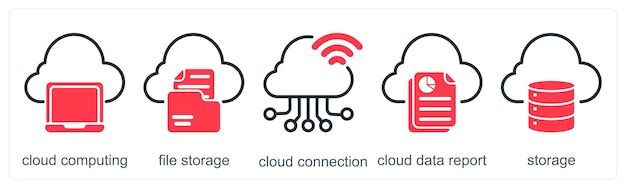 Un conjunto de 5 iconos de negocios como almacenamiento de archivos de computación en la nube conexión en la nube