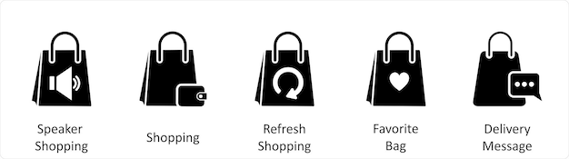 Un conjunto de 5 íconos de negocios como altavoz compras compras refrescar compras