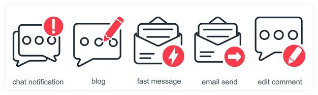 Un conjunto de 5 íconos de negocios como chat notificación blog mensaje rápido correo electrónico enviar