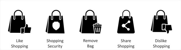 Un conjunto de 5 iconos de negocios como como compras compras seguridad quitar bolsa