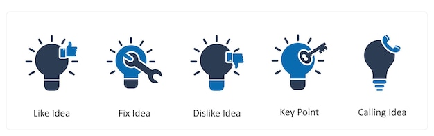 Un conjunto de 5 iconos de negocios como como idea arreglar idea no gustar idea