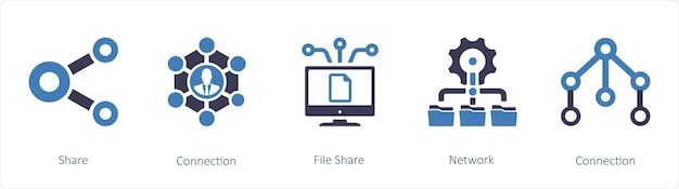 Un conjunto de 5 iconos de negocios como Compartir conexión Compartir archivo