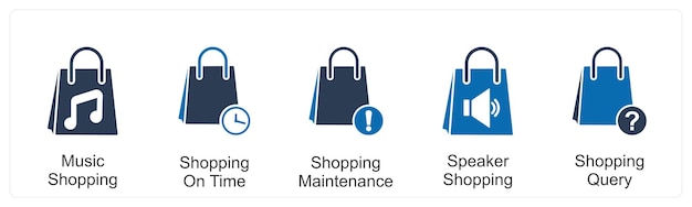 Un conjunto de 5 íconos de negocios como compras de música compras en el mantenimiento de compras de tiempo
