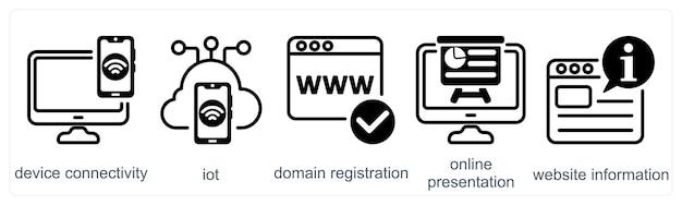 Un conjunto de 5 iconos de negocios como conectividad de dispositivos registro de dominio iot
