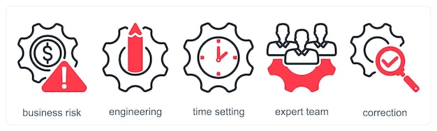 Un conjunto de 5 iconos de negocios como configuración de tiempo de ingeniería de riesgos comerciales