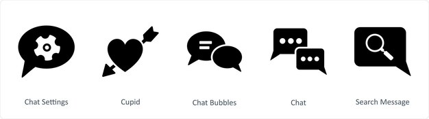 Un conjunto de 5 iconos de negocios como configuraciones de chat de burbujas de chat de Cupido