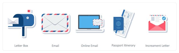 Un conjunto de 5 iconos de negocios como correo electrónico en línea