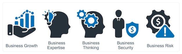 Un conjunto de 5 iconos de negocios como crecimiento de negocios experiencia de negocios pensamiento de negocios