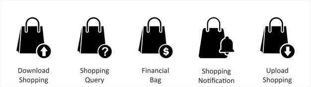 Un conjunto de 5 iconos de negocios como descarga de compras compras consulta bolsa financiera