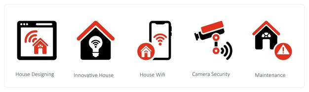 Un conjunto de 5 iconos de negocios como el diseño de casas e innovadoras casas