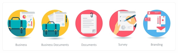 Un conjunto de 5 iconos de negocios como documentos de negocios