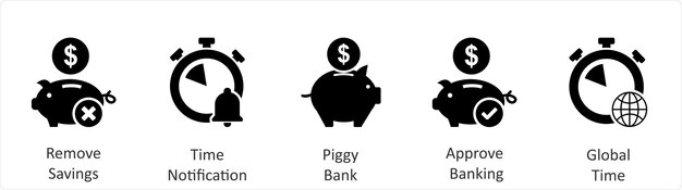 Un conjunto de 5 iconos de negocios como eliminar ahorros de tiempo notificación alcantarilla