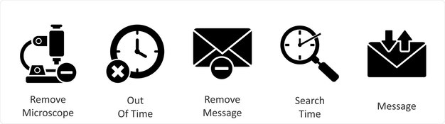 Un conjunto de 5 iconos de negocios como eliminar el microscopio fuera de tiempo eliminar el mensaje