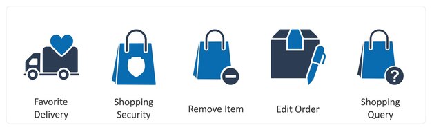 Un conjunto de 5 iconos de negocios como entrega favorita de compras seguridad eliminar el elemento