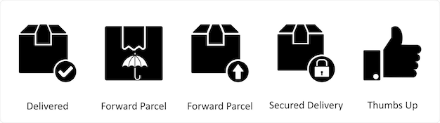 Un conjunto de 5 íconos de negocios como entrega de paquetes avanzados de entrega asegurada