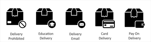 Un conjunto de 5 íconos de negocios como entrega prohibida entrega de educación entrega de correo electrónico