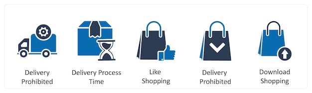 Un conjunto de 5 iconos de negocios como entrega prohibido tiempo de proceso de entrega como compras